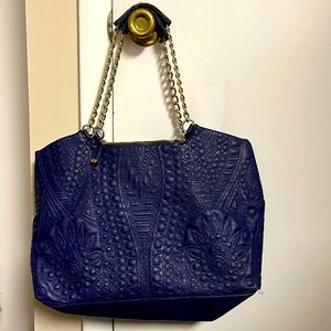 Big Buddha Vegan “leather” Blue shoulder bag purse - gold accents - chain